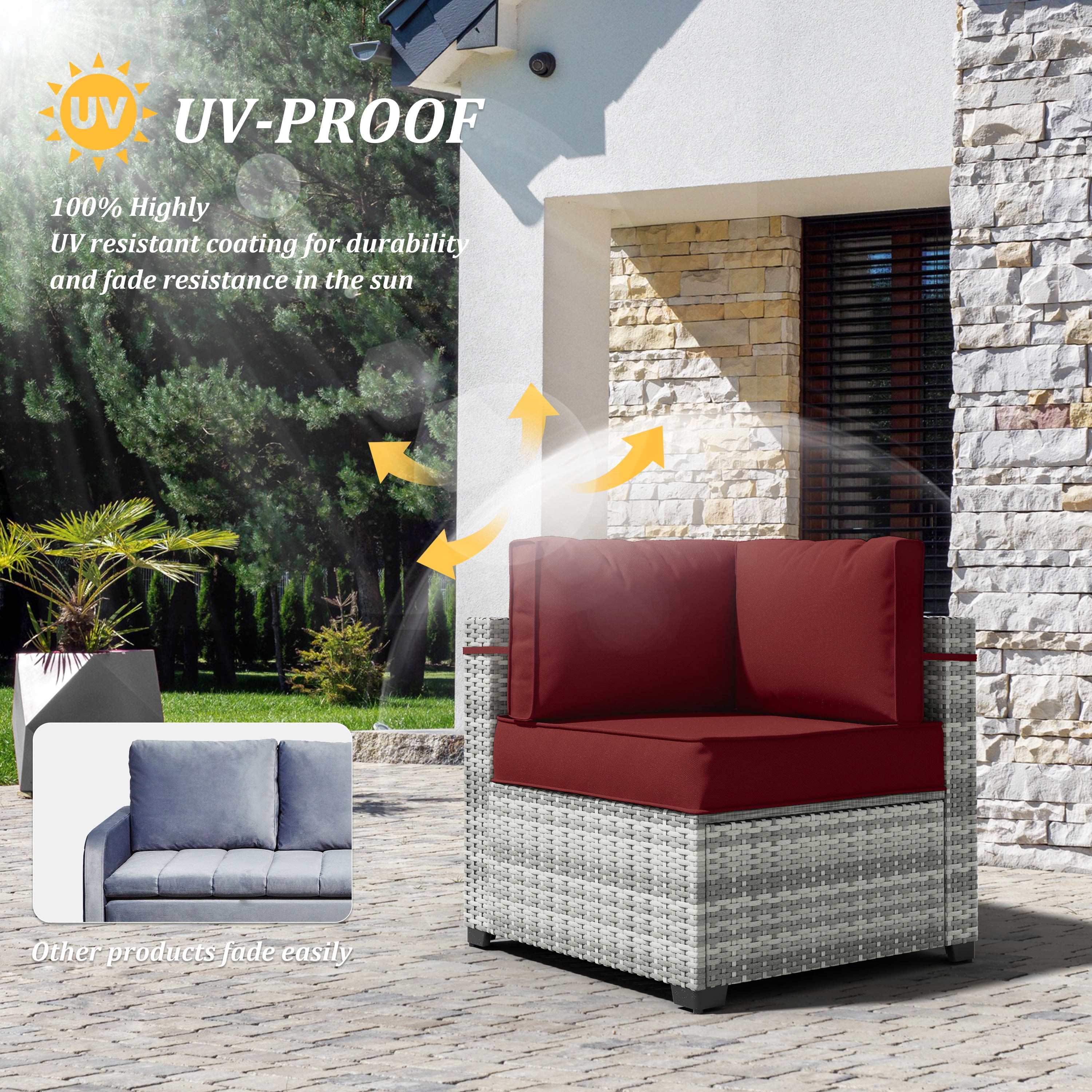 Pakunoda 14 Pcs Patio Outdoor Cushion Covers Replacement Slipcovers with Zipper Non-Slip for Garden Furniture Sofa Chair 3 Size Protector, Cover Only, Burgundy
