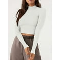 thumbnail image 3 of REORIA Women Base Layer Crop Top Mock Neck Long Sleeve Tops Slim Fit Ribbed Basic Pullover Cropped Shirts, 3 of 6