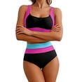 thumbnail image 6 of Stamzod Women's High Waisted Bikini Sets Sporty Two Piece Swimsuits Color Block Tummy Control Bathing Suits High Cut Swimwear Purple XXL, 6 of 6