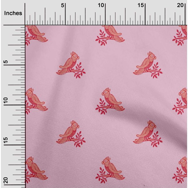 oneOone Cotton Silk Fabric Bird Block Printed Craft Fabric BTY 42 Inch Wide