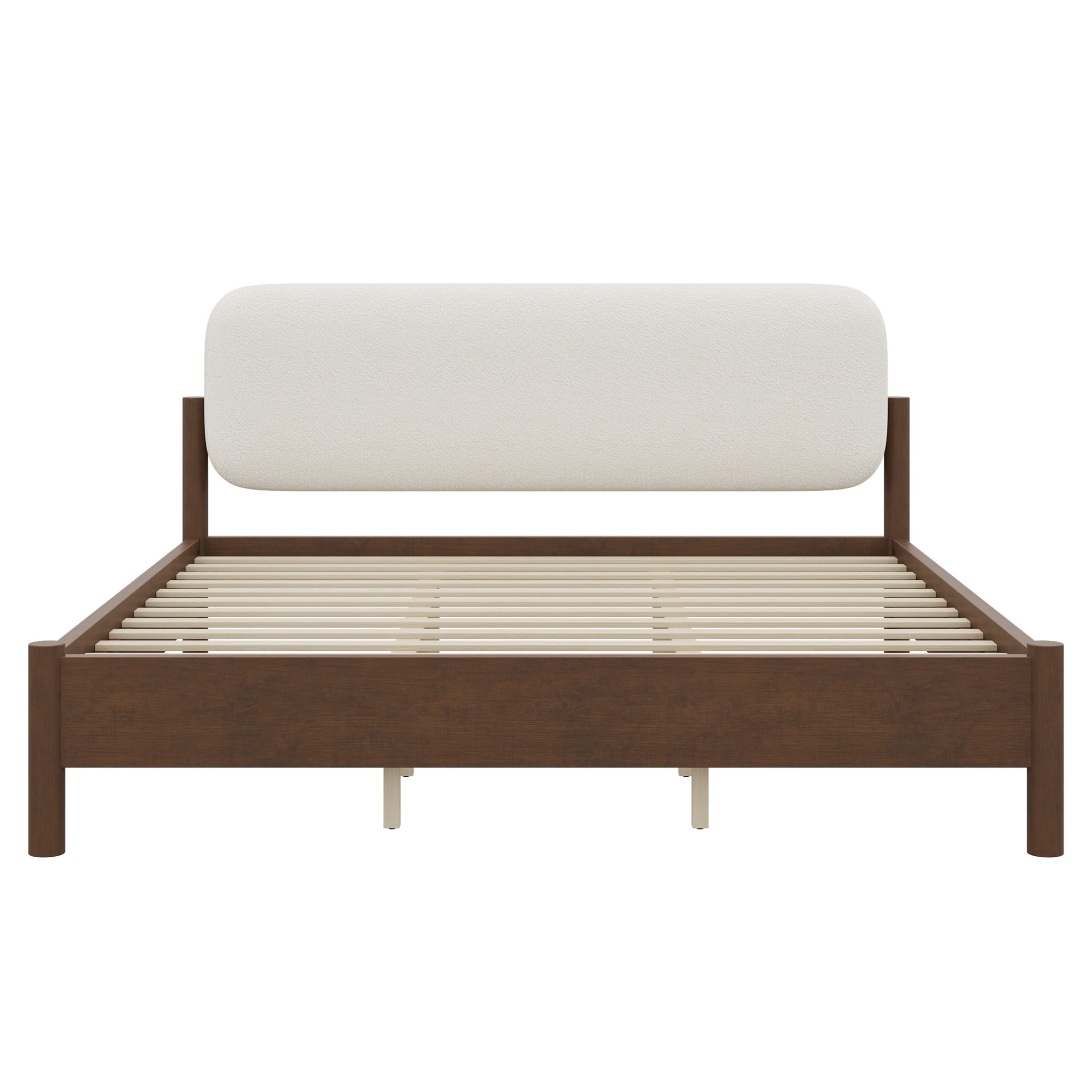 Christopher Knight Home Modern King Platform Bed Frame, Thick Rounded Upholstered Headboard, Walnut