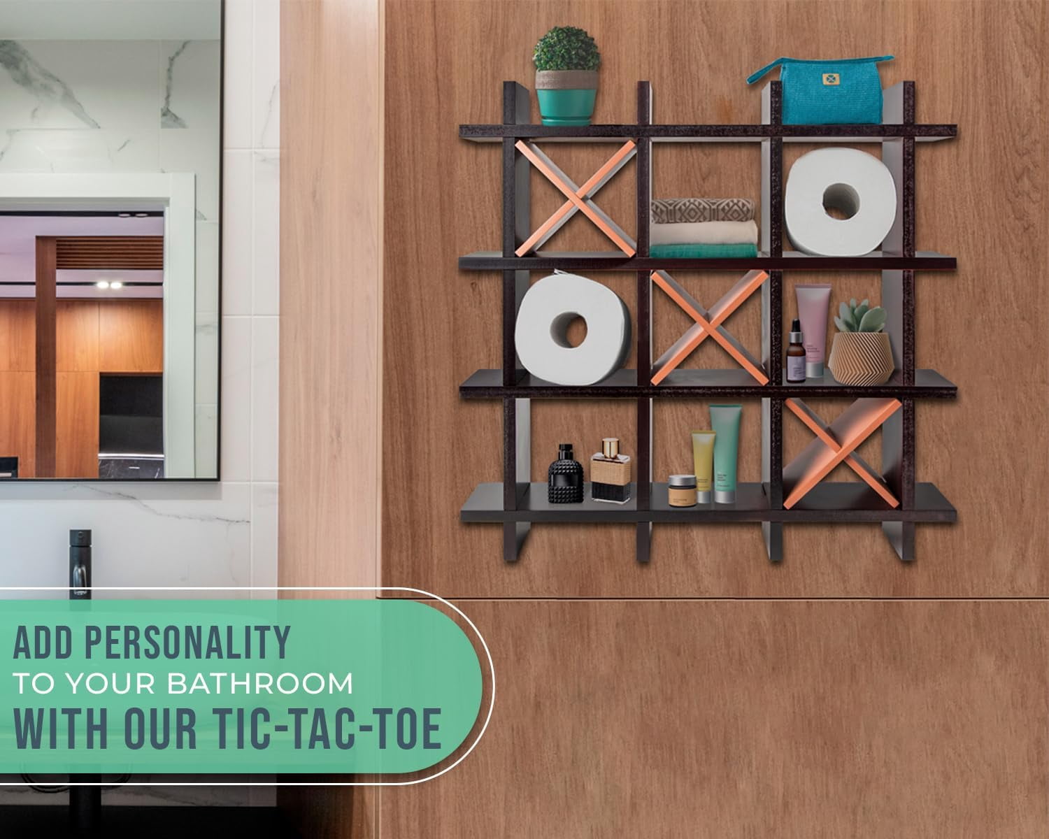 Comfify Cast Iron Tic-Tac-Toe Toilet Paper Holder, Freestanding or Wall Mounted, Dark Brown