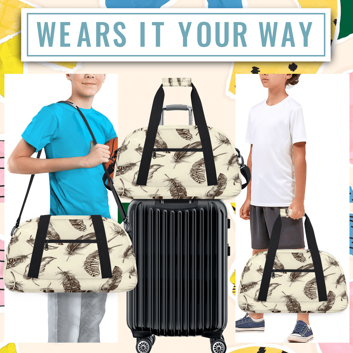 Herdesigns Sports Duffle Bags Travel Duffle Bag Gym Bag Retro Feather Weekender Travel Bag Waterproof Overnight Bag Carry On Travel Tote Bag Dance Bags