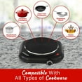 thumbnail image 3 of Brentwood Single-Cast-Iron 1,100-Watt Countertop Electric Burner Hot Plate with Temperature Control and Power Indicator Light, Black, TS-331BK, 3 of 7