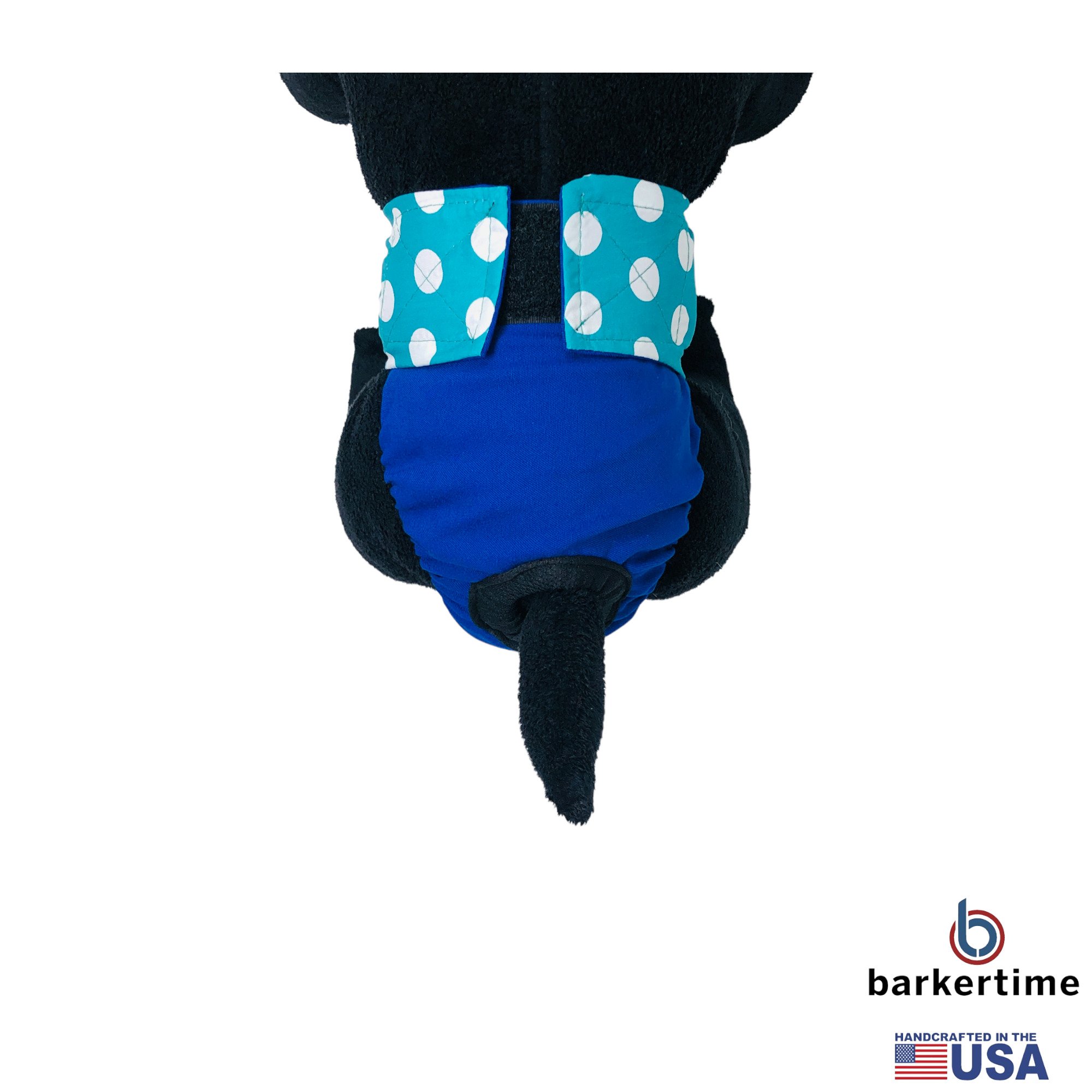 Barkertime Turquoise Polka Dot on Blue Dog Diaper