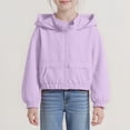 thumbnail image 2 of Vdoaml Girls Cropped Hooded Jacket Kids Full Zip Wind Coat Children Elastic Hem Long Sleeve Outerwear 5-6 Years Purple, 2 of 4