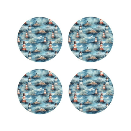 

Tideii Sea Marine And Lighthouse for Leather Coasters 4 Pieces Anti-fouling and Anti-scalding Decorative Coasters Suitable for Restaurants Kitchens Coffee Shops-Round Shape