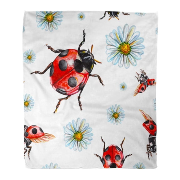 SIDONKU Throw Blanket 50x60 Inches Watercolor Ladybug and Chamomile Hand and Beautiful Perfect and Scrap Booking Warm Flannel Soft Blanket for Couch Sofa Bed