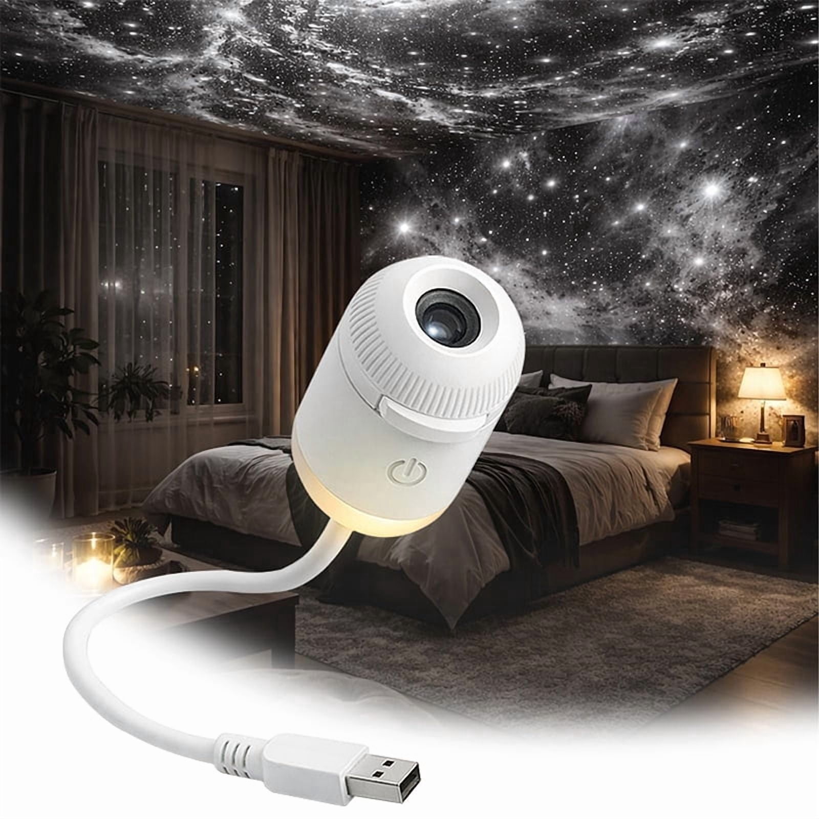 Salange 2-in-1 USB Projector Night Light with 24 Sliding Projection Films, Adjustable Brightness 360° Rotating Design for Car and Home Decoration,White