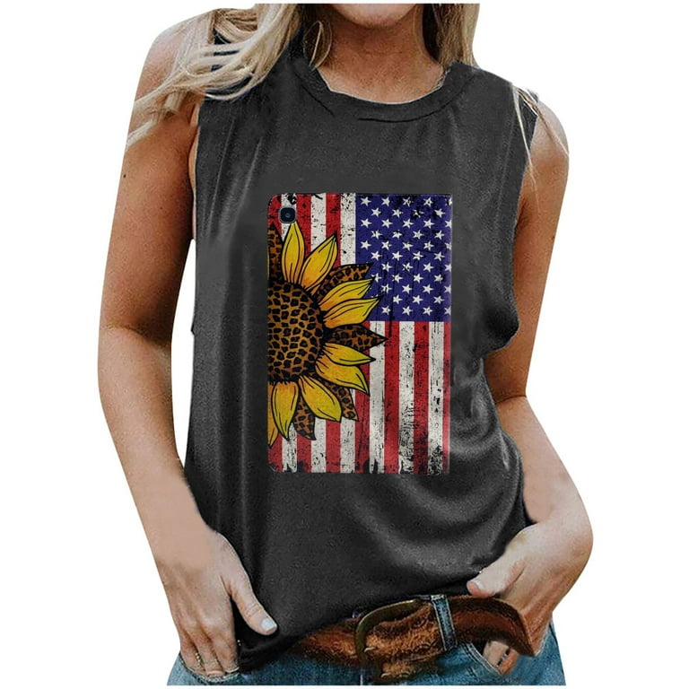 2020 Patriotic Usa Sunflower Shirt Women Fourth Of July T-shirt