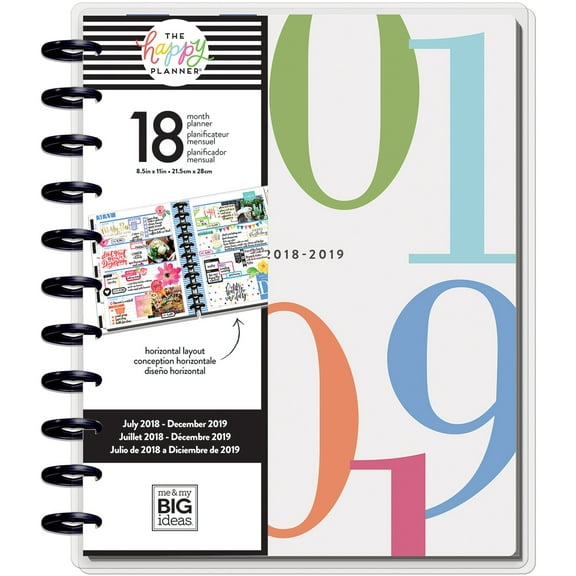 Happy Planner 18-Month Dated Big Planner 8.25"X11.5"-Colorblock, Horztl, Jul 2018-Dec 2019