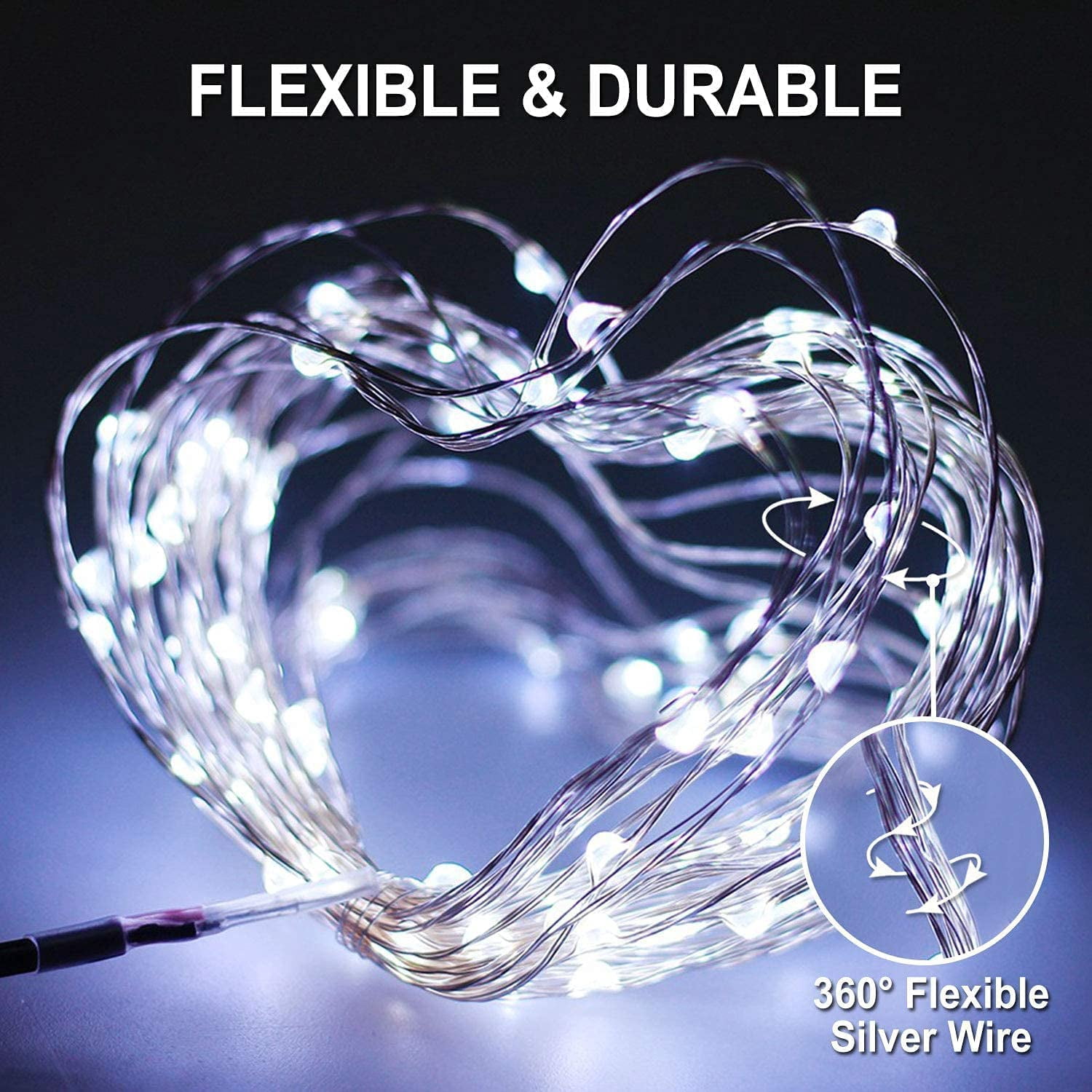4 Pack 100 LED Solar String Lights for Outside, 33ft White Solar Fairy Lights Outdoor Waterproof, 8 Modes Solar Christmas Lights for Garden Yard Tree Wedding Decorations