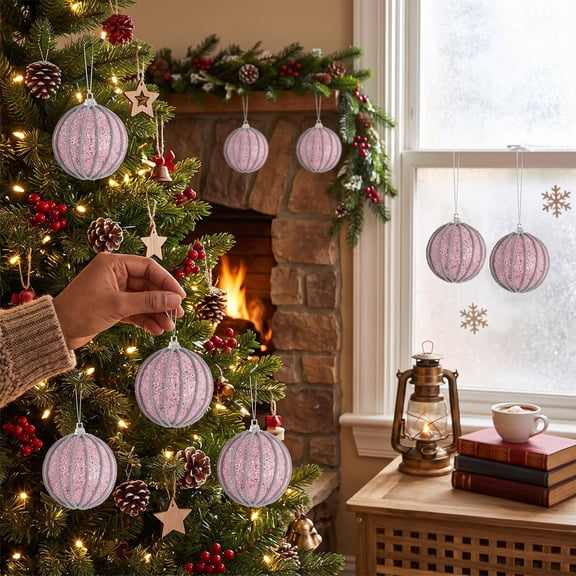 1PC Christmas Ball, 2.76 in Sequin Pearl Christmas Ball Ornaments, Christmas Tree Decorations, Christmas Indoor Outdoor Decorations, Hanging Baubles for Xmas Tree, Wreath & Holiday (Pink)