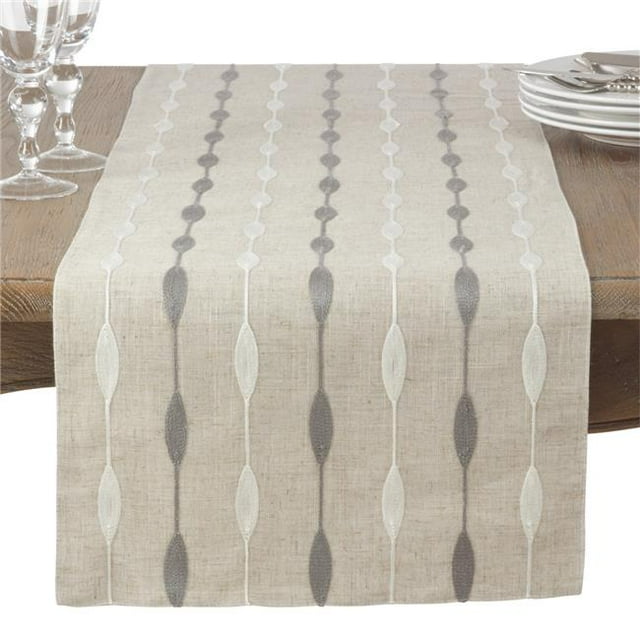 Saro Lifestyle 2293.N1654B 16 x 54 in. Modern Embroidered Design Table Runner, Natural