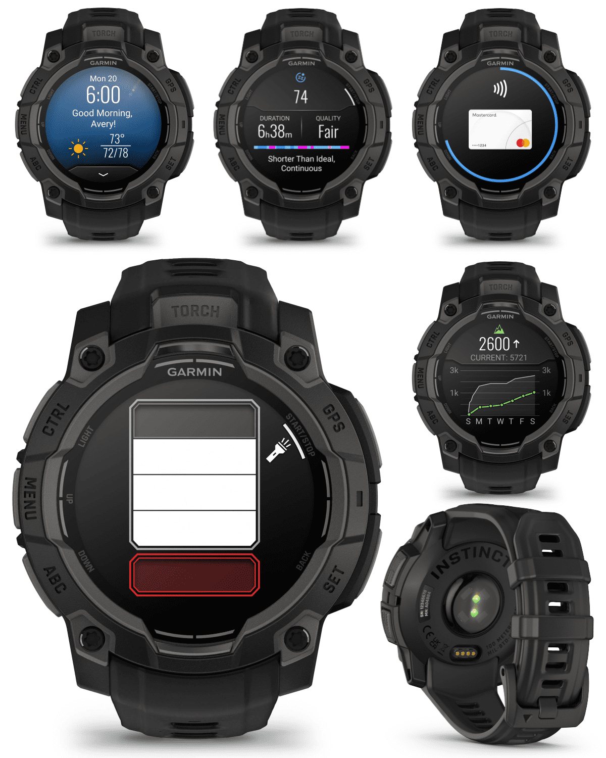 Garmin Instinct 3 45mm, AMOLED Display, Rugged Outdoor GPS Smartwatch, Metal-Reinforced Bezel, Built-in Flashlight, Up to 18 Days of Battery Life, Black with Wearable4U Bundle