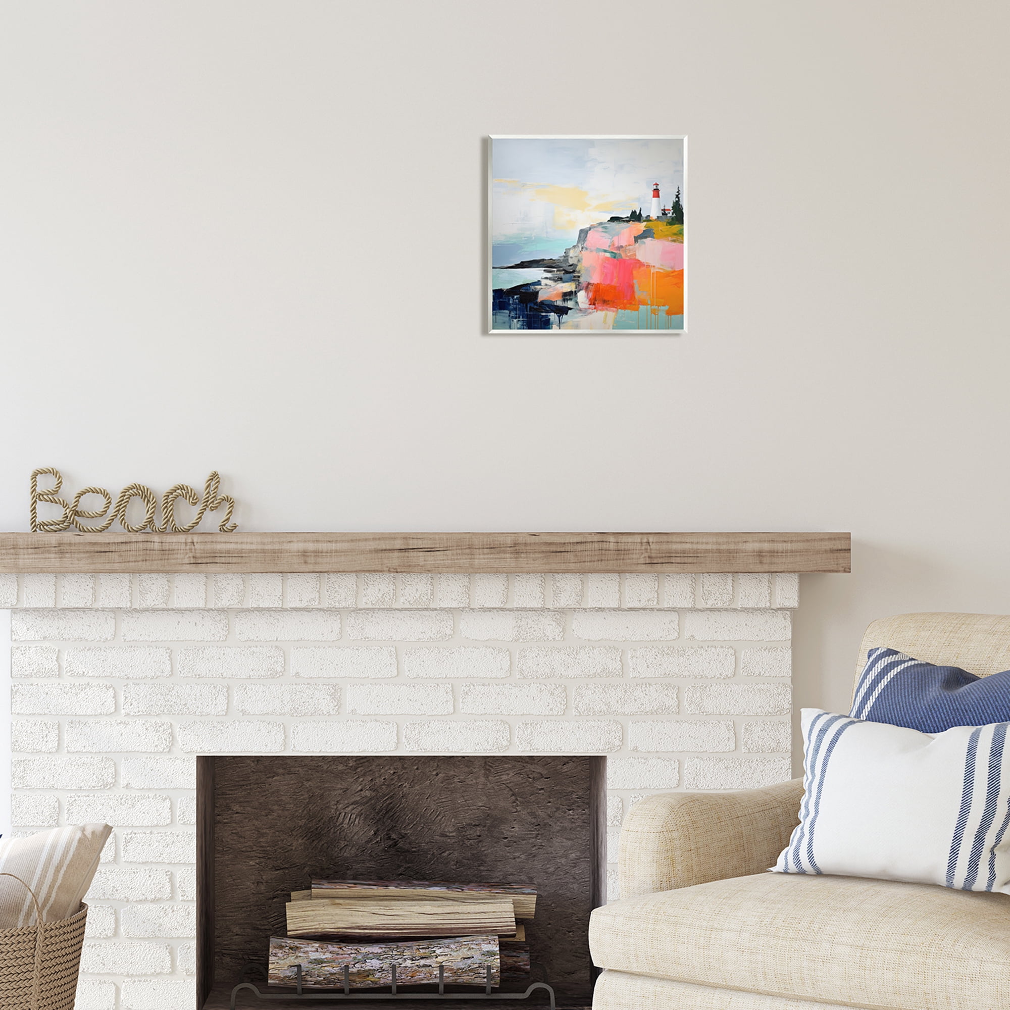 Stupell Industries Modern Hued Lighthouse Landscape Painting Unframed Art Print Wall Art, 12 x 12