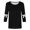 thumbnail image 4 of Fancifize Women's Plus Size Crew Neck Shirt Cute Bow 3/4 Length Sleeve Blouse Fall Basic Tunic Top Casual Loose Fit Fashion Outfits S-5XL, 4 of 5
