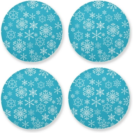 

Hidove Christmas Snowflake Round Coaster Heat Resistant Absorbent Drink Coaster 4 Pcs for Kitchen Bar Cafe Decor