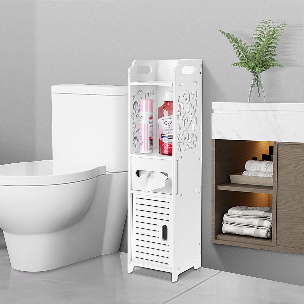 Small White Bathroom Floor Shelf Everything Bathroom