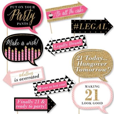 Funny Finally 21 Girl 21st Birthday Party Photo Booth Props Kit