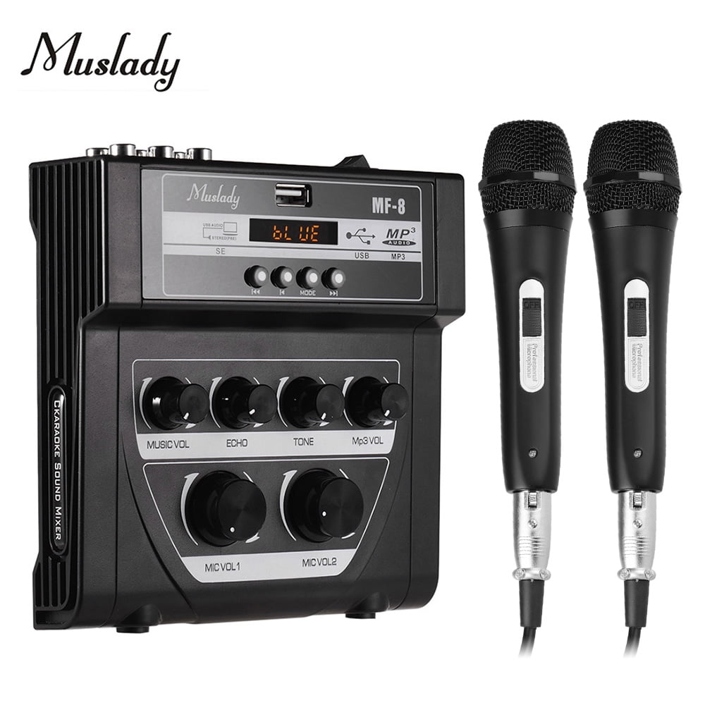 Muslady MF8 Mini Sound Audio Mixer Stereo Echo Mixers Dual Mic Inputs