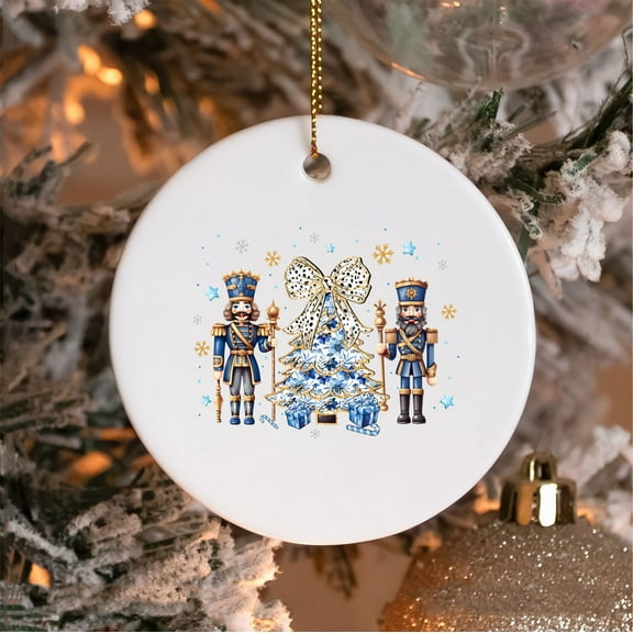 2024 Elegant Nutcracker & Blue Christmas Tree Ornament - Classic Holiday Decor for Tree Lovers