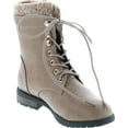 thumbnail image 7 of LInk Mango-31 Kids Round Toe Military Lace Up Knit Ankle Cuff Low Heel Combat Boots, Taupe, 3, 7 of 7