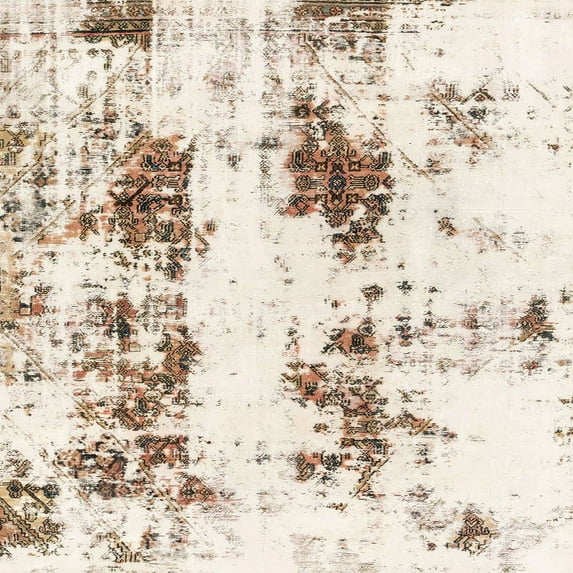 Ahgly Company Machine Washable Indoor Square Abstract Blanched Almond Beige Area Rugs, 4' Square