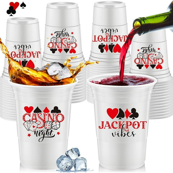 EP 48 Pcs Casino Night Party Supplies Bulk 16 oz Casino Night Party Thick Plastic Disposable Cup Hot Cold Drink Wine Coffee for Home Casino Night Themed Holiday Party Supplies Favors