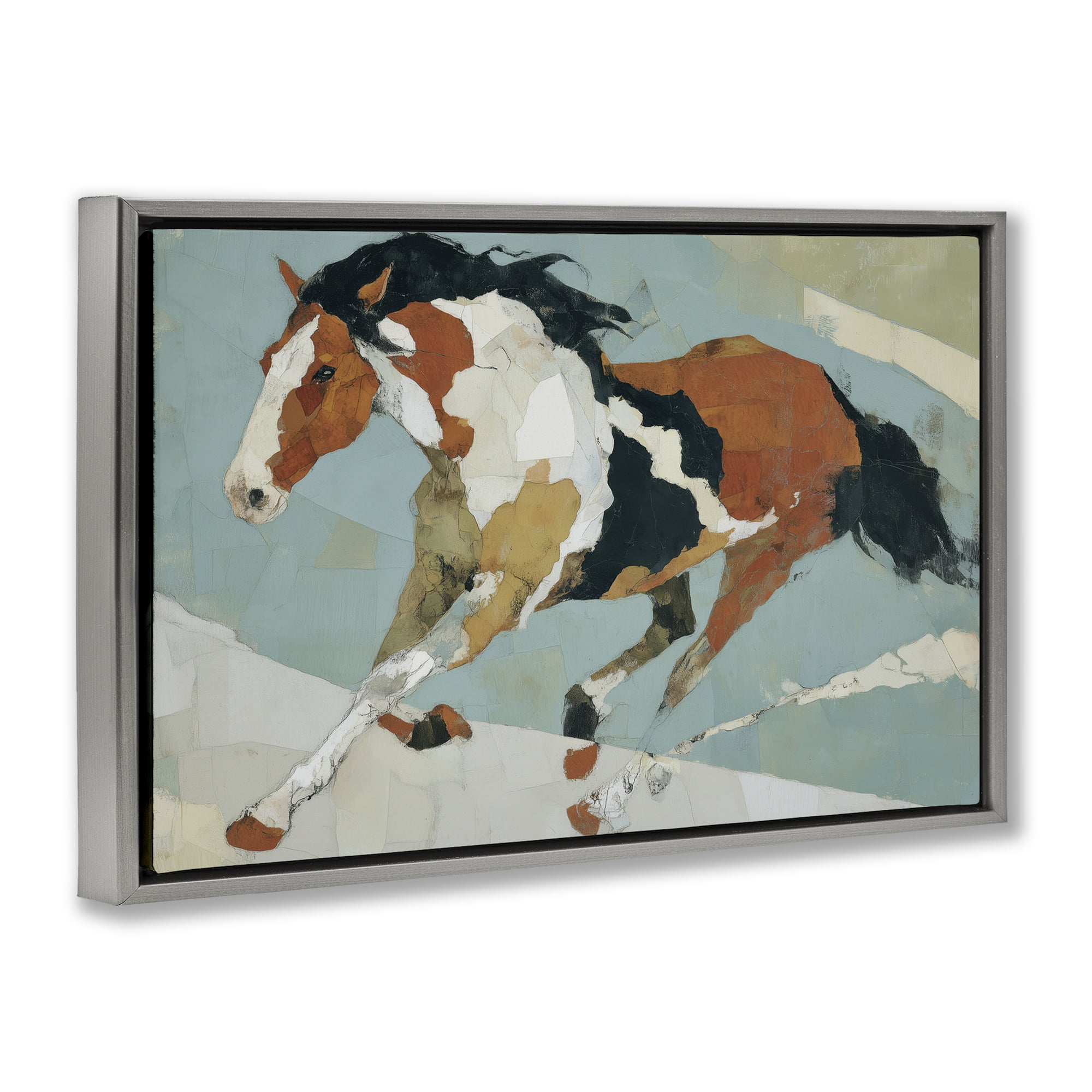 Stupell Industries Paint Horse in Motion Gray Framed Floater Canvas Wall Art, design by Chromatic Storm Studio