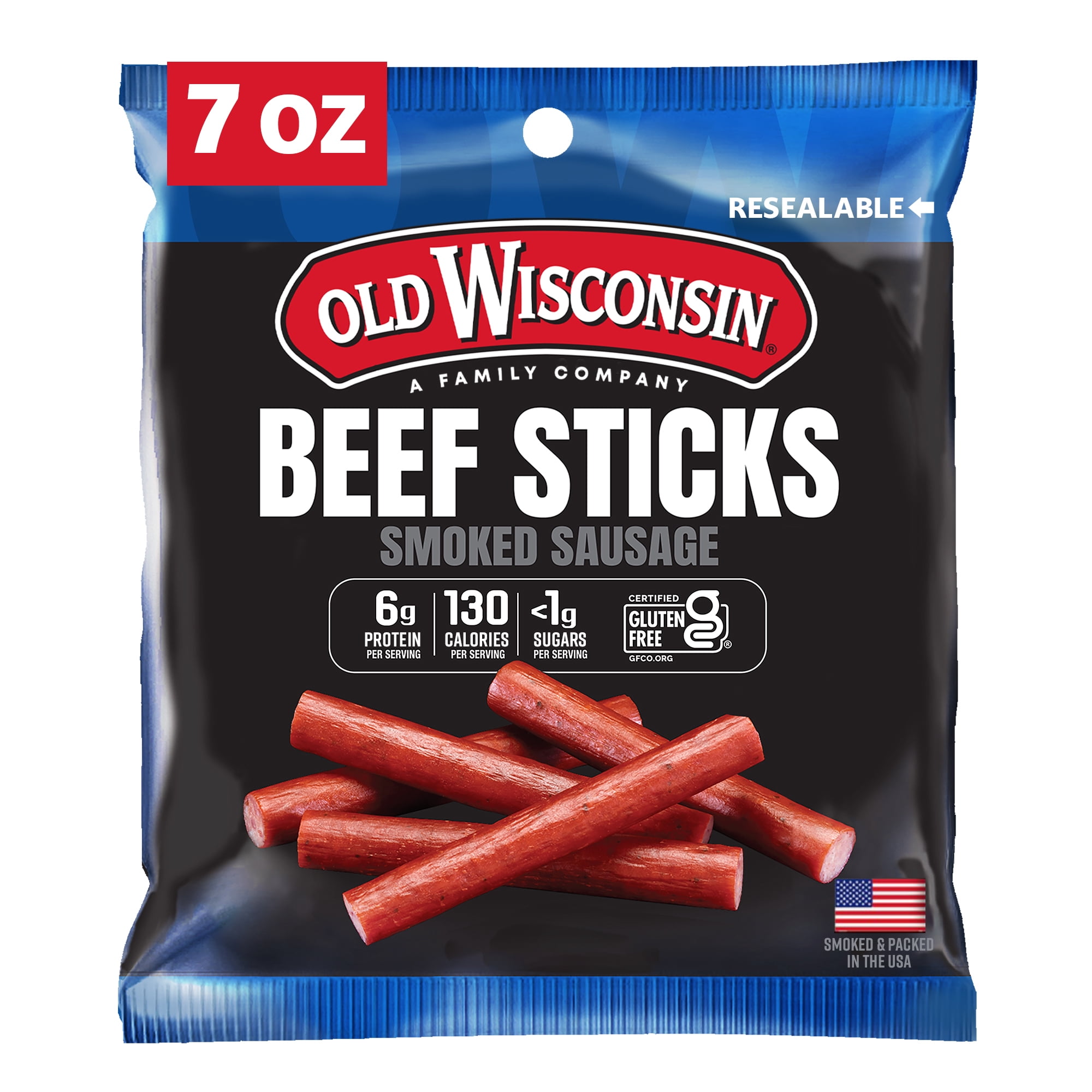 Old Wisconsin Beef Snack Sticks, 7 oz, Fully cooked and Smoked Snack Sticks