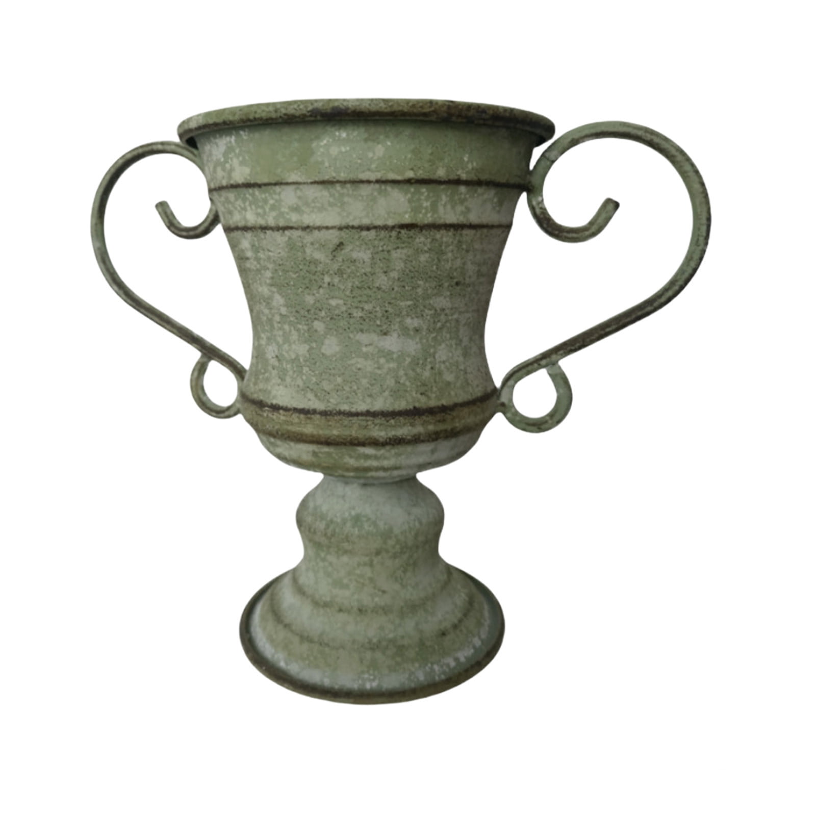 Large Urn Planter Clearance Sale - Vintage Distressed Iron Flower Pot, Cement Look Wicker Urn Planter for Outdoor Garden, 7 Inch Pedestal Style Planters for Patio Balcony, Durable Weather-Resistant