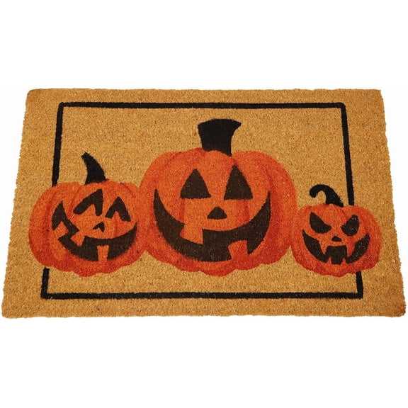 Woveruco Halloween Decoration Pumpkin Patterned Doormat, 30”x 17” Non Slip Natural Coir Front Door Mat Doorway Rugs, Trick or Treat Outside Indoor Decor