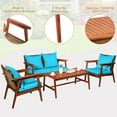 thumbnail image 6 of Costway 4PCS Patio Rattan Furniture Set Acacia Wood Frame Cushioned Sofa Chair Turquoise, 6 of 9