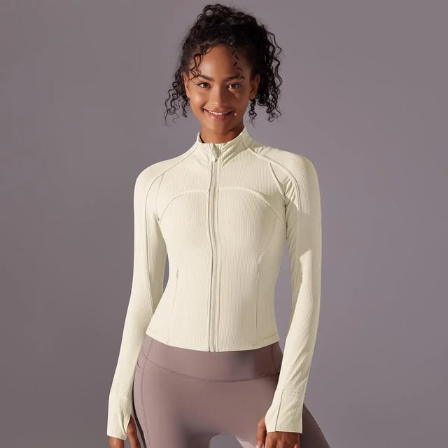 Chaqueta superior de manga larga acanalada de compresión para mujer, ajustada, deportiva, para correr, Fitness, abrigo con cremallera, camisetas de Yoga, sudaderas de entrenamiento