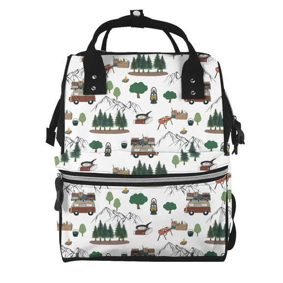 Ratiio Camping Caravan 2 Mummy Backpack - Waterproof Twill Canvas, Large Capacity Diaper Bag with Multiple Pockets and Adjustable Straps