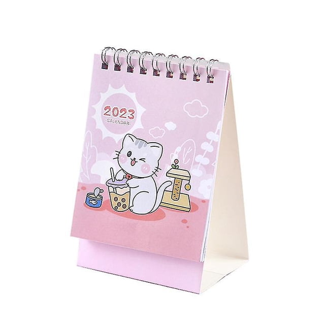 Mini calendario de escritorio, libro de plan multifuncional, cuaderno con patrón de dibujos animados lindo, grabación de fecha mensual 2023, calendario de dibujos animados, decoración de mesa