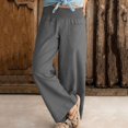 thumbnail image 2 of Women Wide Leg Pants Elastic Waisted Casual Linen Pants with Pockets Loose, 2 of 7