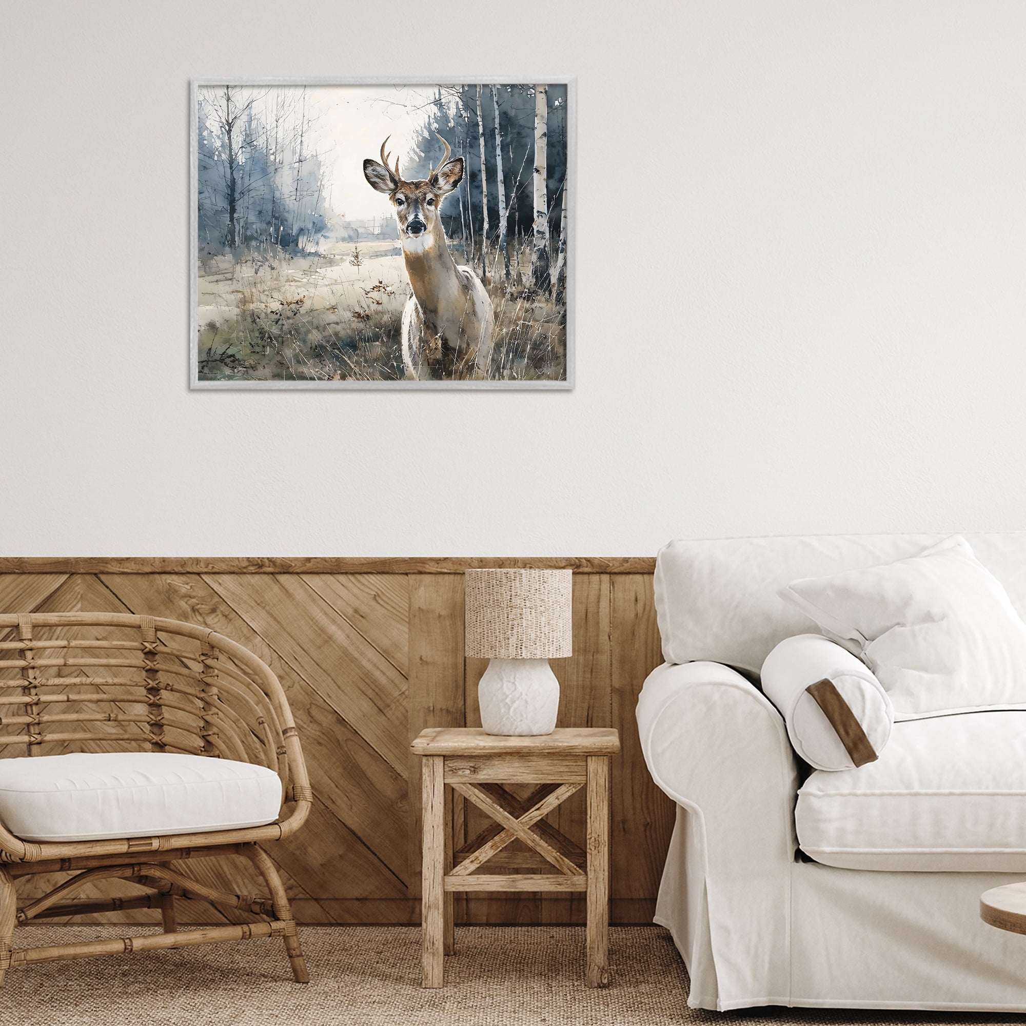 Stupell Industries Deer in Winter Wilderness Gray Framed Giclee Art, design by Franklyn Gregory