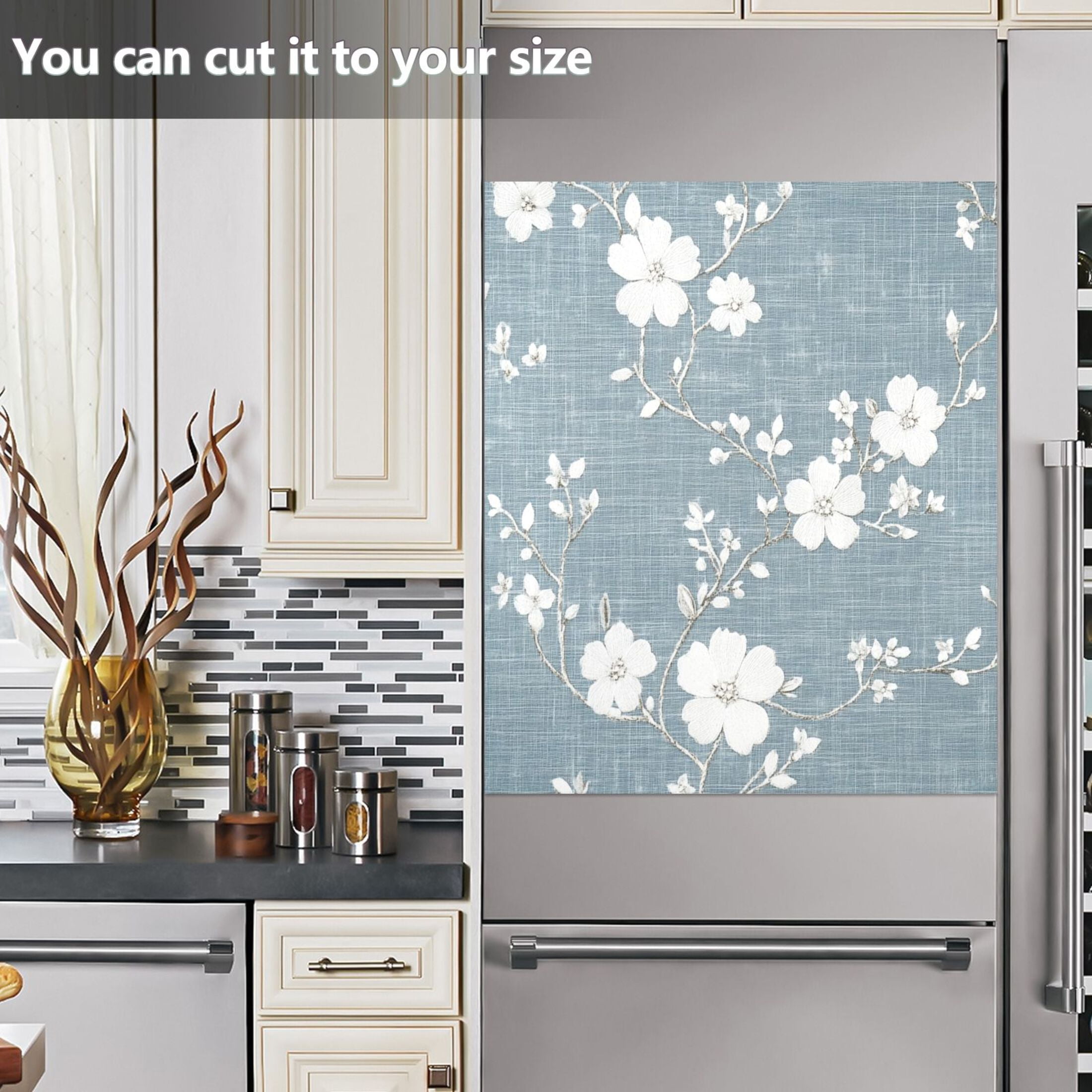 Dishwasher Magnetic Sticker 23x26 Inch Refrigerator Magnetic Sticker Washing Machine Magnetic Sticker Kitchen Panel Magnetic Sticker Home Decor Cloth White Flowers