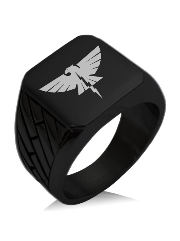 Stainless Steel Zeus Greek God of Sky Geometric Pattern Biker Style Polished Ring