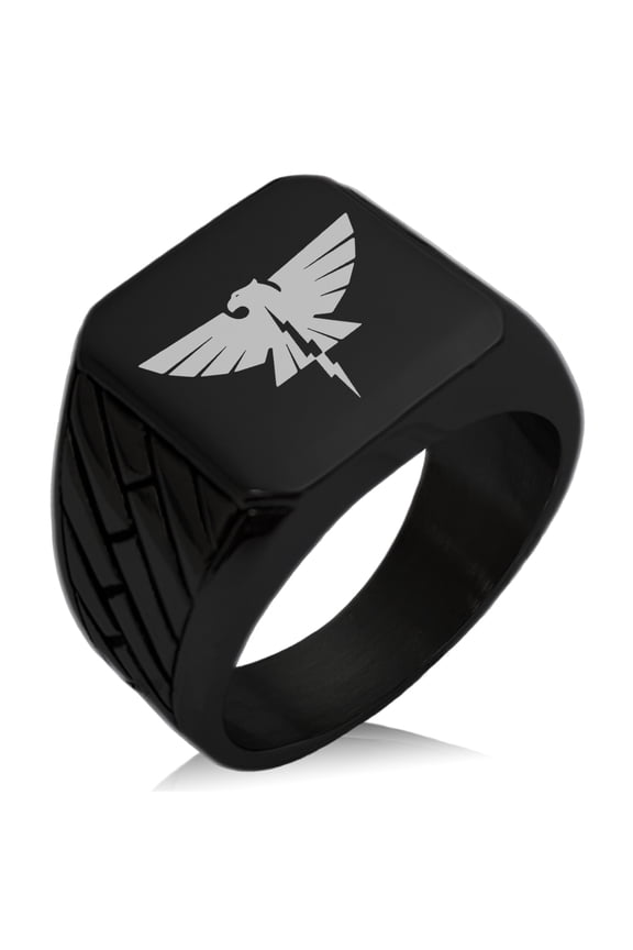Stainless Steel Zeus Greek God of Sky Geometric Pattern Biker Style Polished Ring