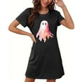 thumbnail image 4 of Sakmal Cloud-Like Sleep Dress for Women Black Plus Size Cute Halloween Sleepshirt Short Sleeve Crew Neck Ghost Print Short Nightgowns S-2XL, 4 of 5