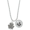 thumbnail image 1 of Delight Jewelry Silvertone Shamrock with Celtic Knot Silvertone Script Initial Disc - U - Charm Necklace, 20"+3", 1 of 4