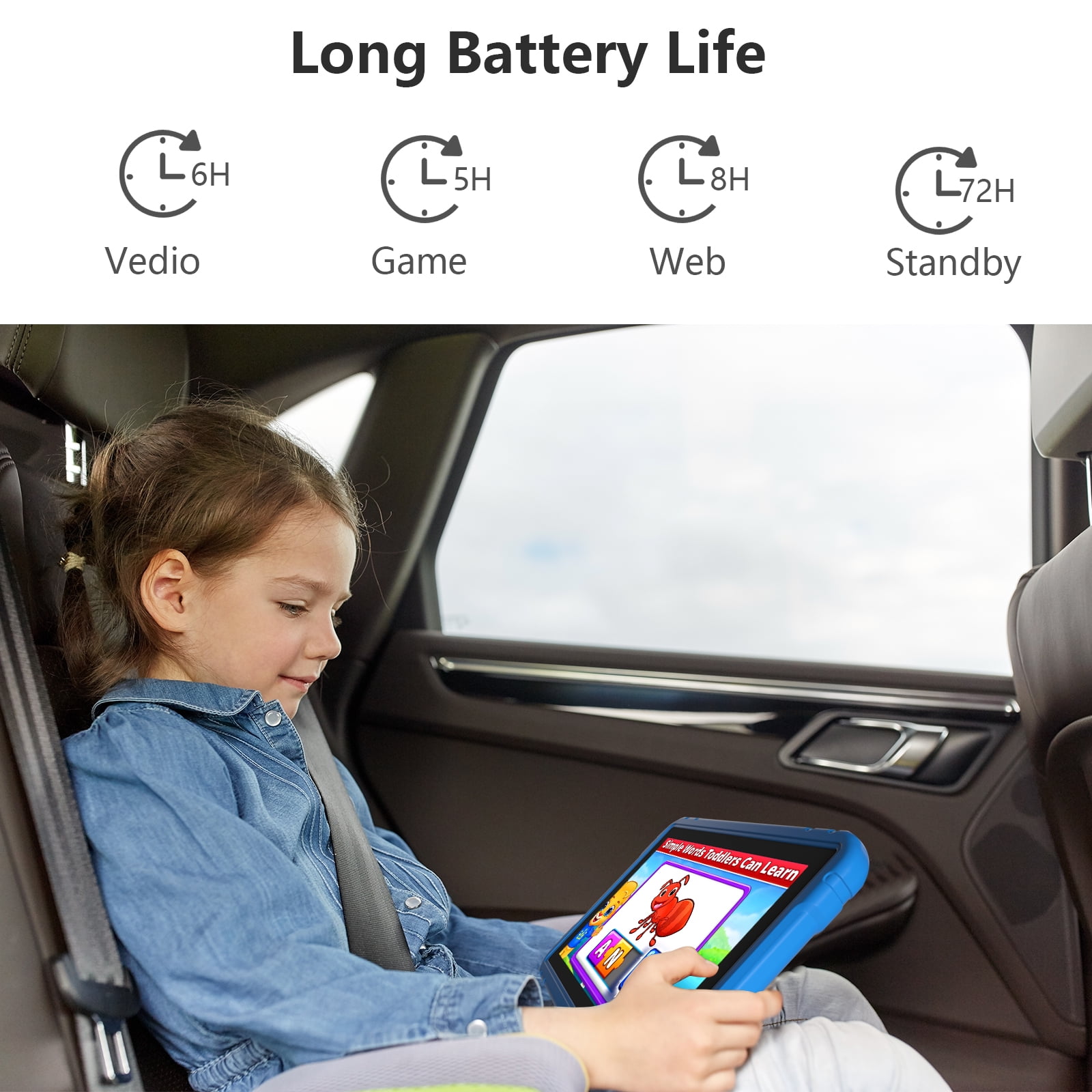 Easyonlife Kids Tablet 10 Inch Android 13 64GB Children Tablets WiFi Kids Content Parental Control Gifts Ages 3-12 Blue