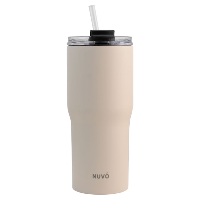 Termo Nuvó Doble Pared, Acero Inoxidable, Color Beige con Popote, Capacidad 600 ml