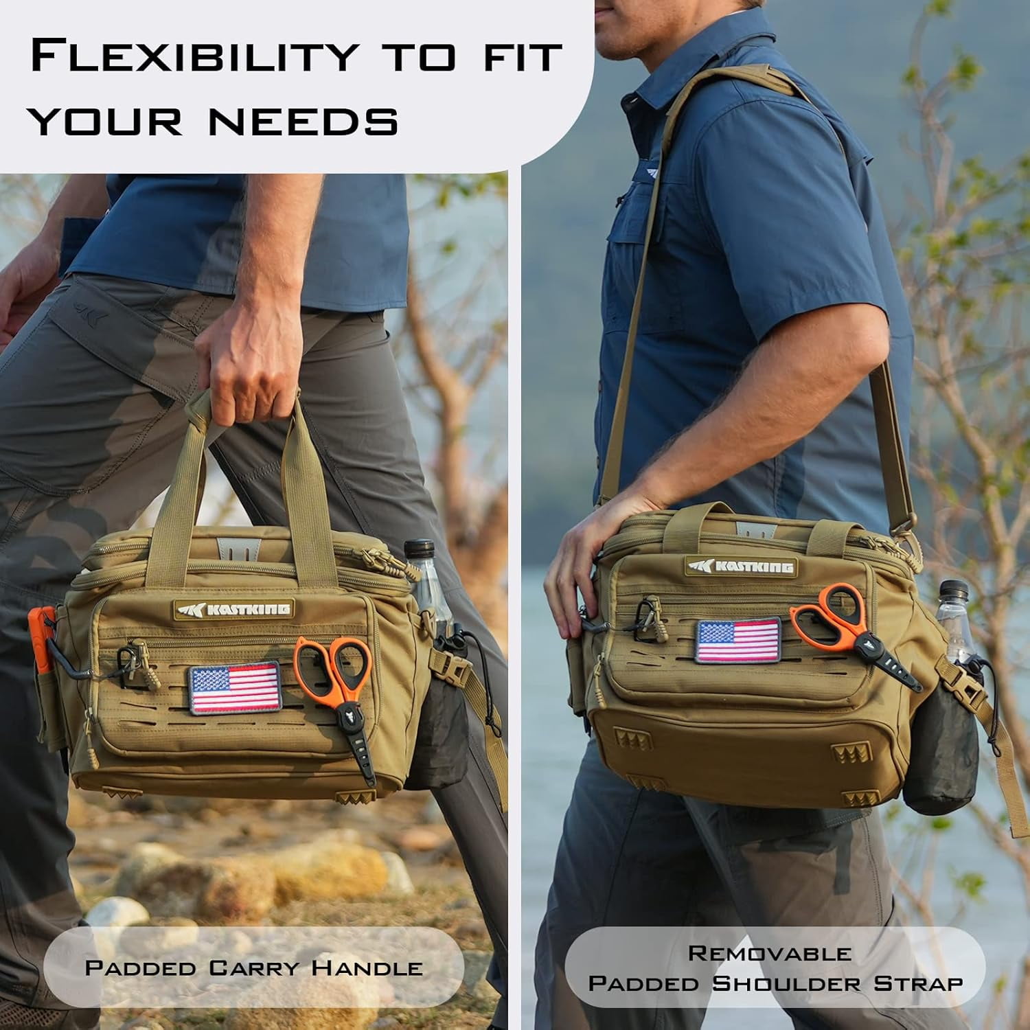 KastKing Fishing Tackle Bags- Fishing Gear Storage - Water Resistant Material -Karryall Medium Khaki