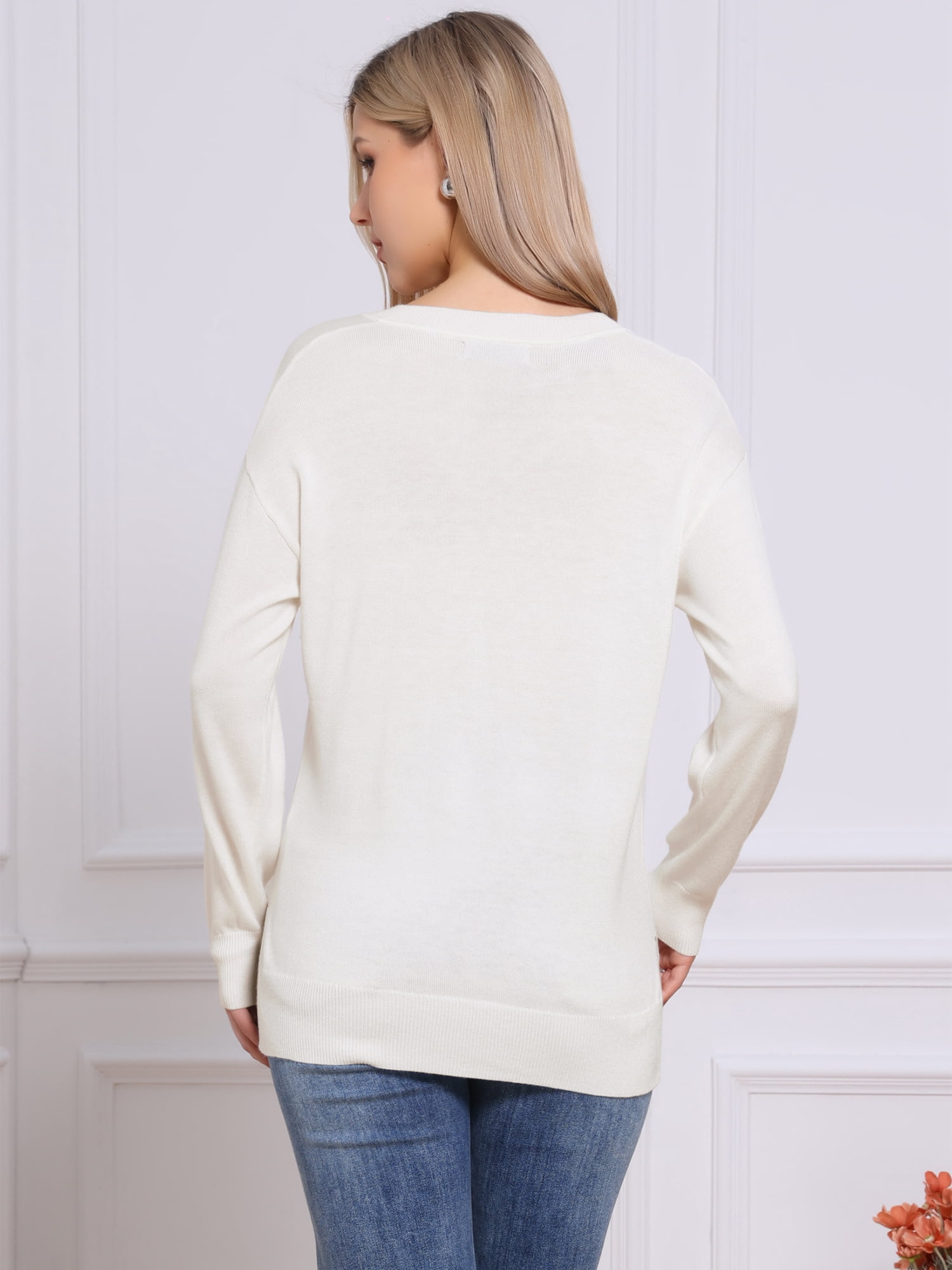 DARING DIVA Women's V Neck Sweaters Long Sleeve Pullover Jumper Tops M Beige