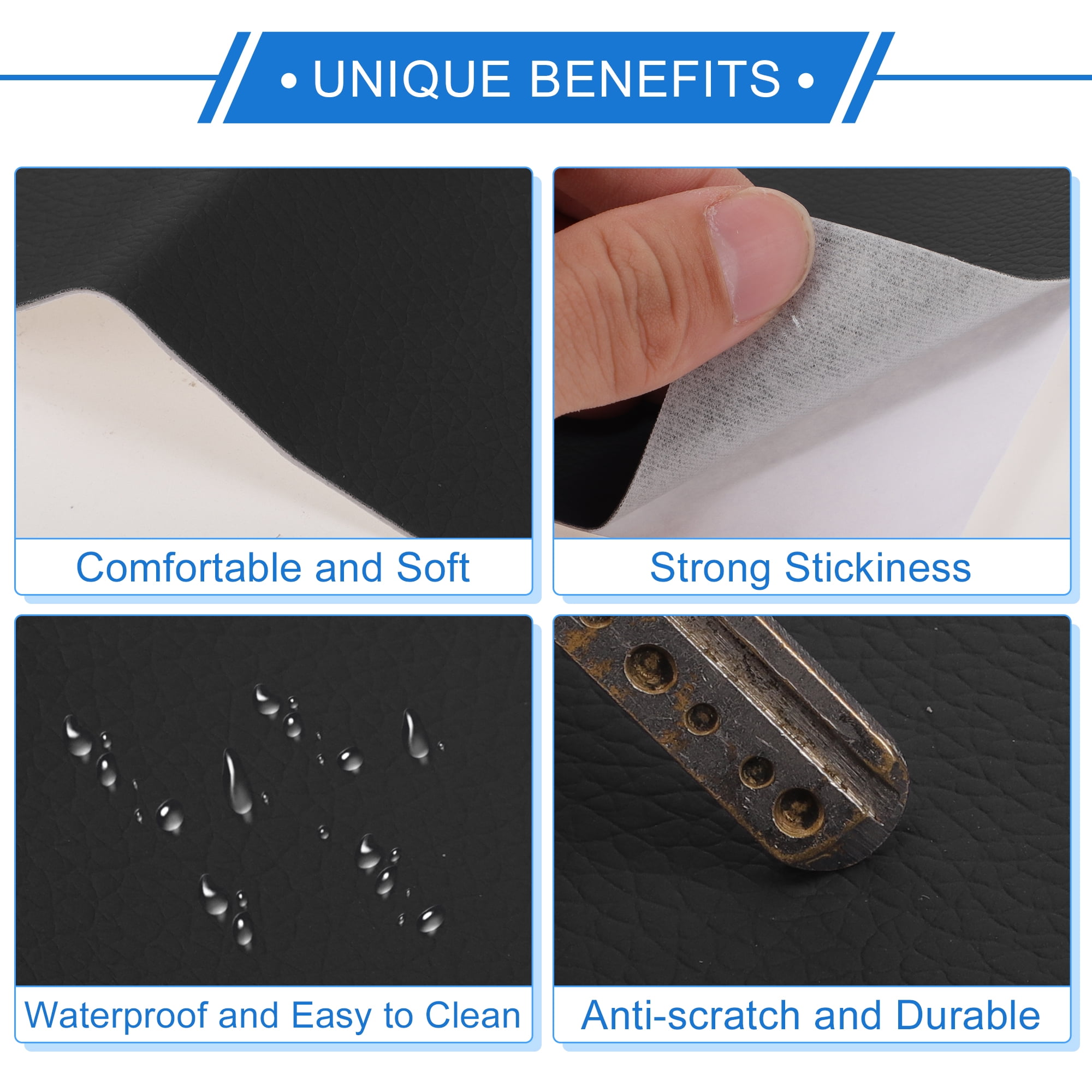 Unique Bargains Self Adhesive Leather Repair Patch Leather Repair Tape for Automotive Car Seat Sofa Couches Chair Interior Trim Black 60" x 17"