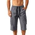 thumbnail image 2 of Hurxie Men's Capri Long Elastic Cargo Shorts Below Knee Shorts 3/4 Cotton Cargo Casual Shorts with Multi-Pockets Dark Gray,2XL, 2 of 7